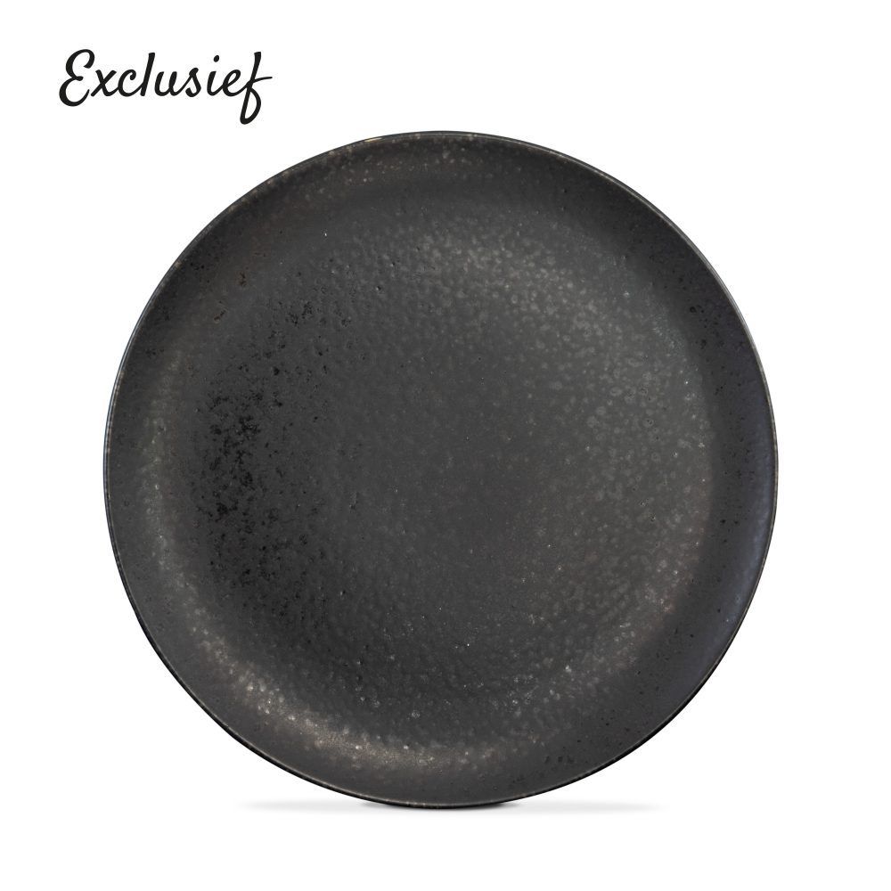 zwarte ontbijtborden black stone - exclusief handgemaakt keramiek - modern portugees zwart servies bij UNRO